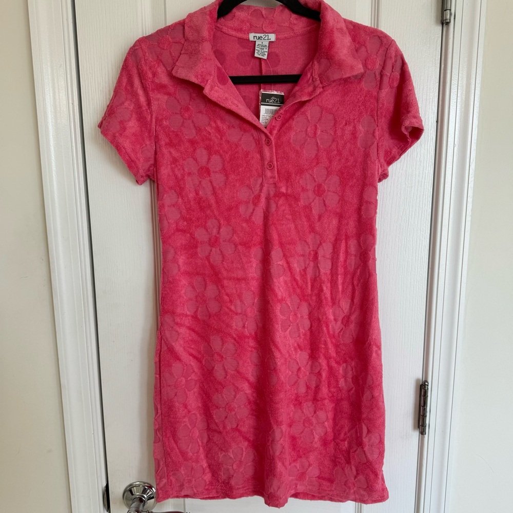 Rue21 Pink Terry Cloth Mini Dress with Flower Detail